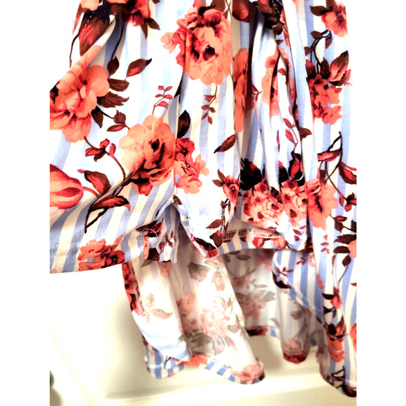 Blue White Striped Floral Assymetrical Off Shoulder HiLo Skirted Romper Size 4T - Picture 4 of 10